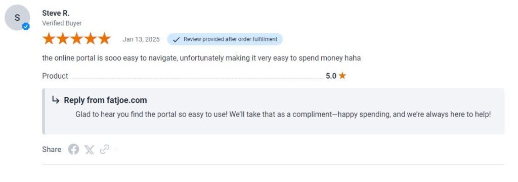 ShopperApproved review of Fatjoe