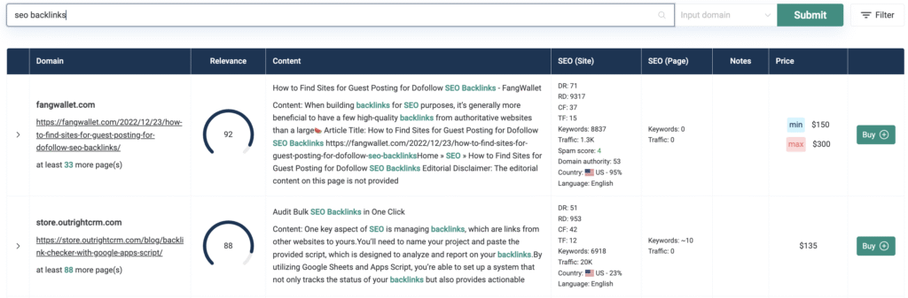 The system instantly returns a list of relevant pages