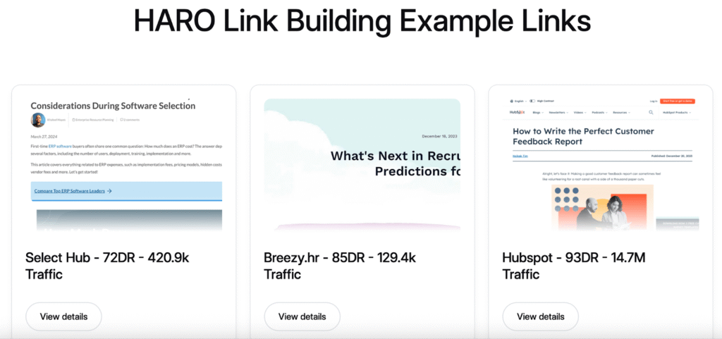 HARO Link Building Example Links